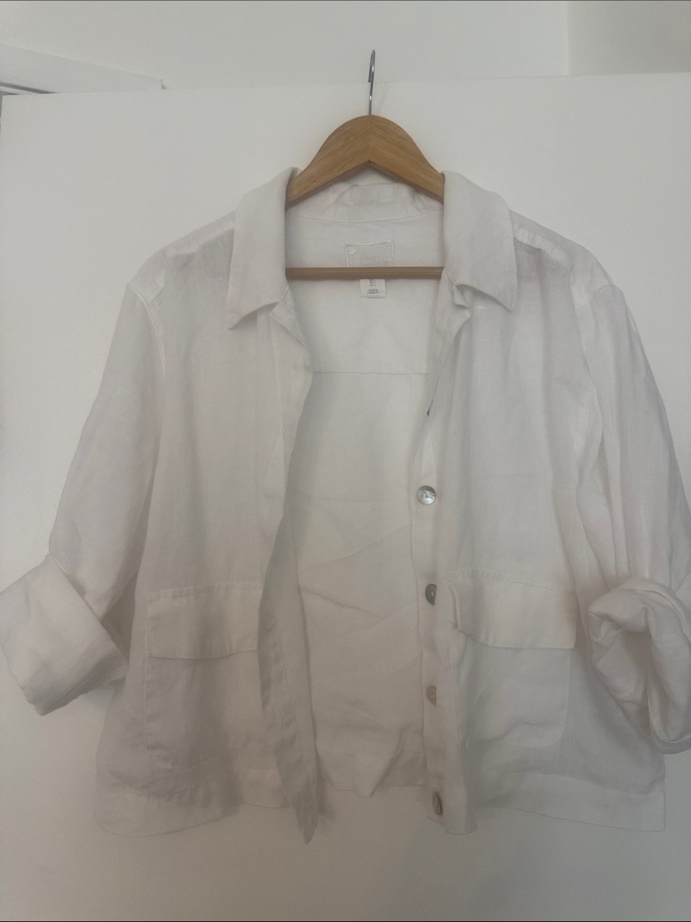 Sigrid Olsen White Linen-Blend Button Front Jean Jacket